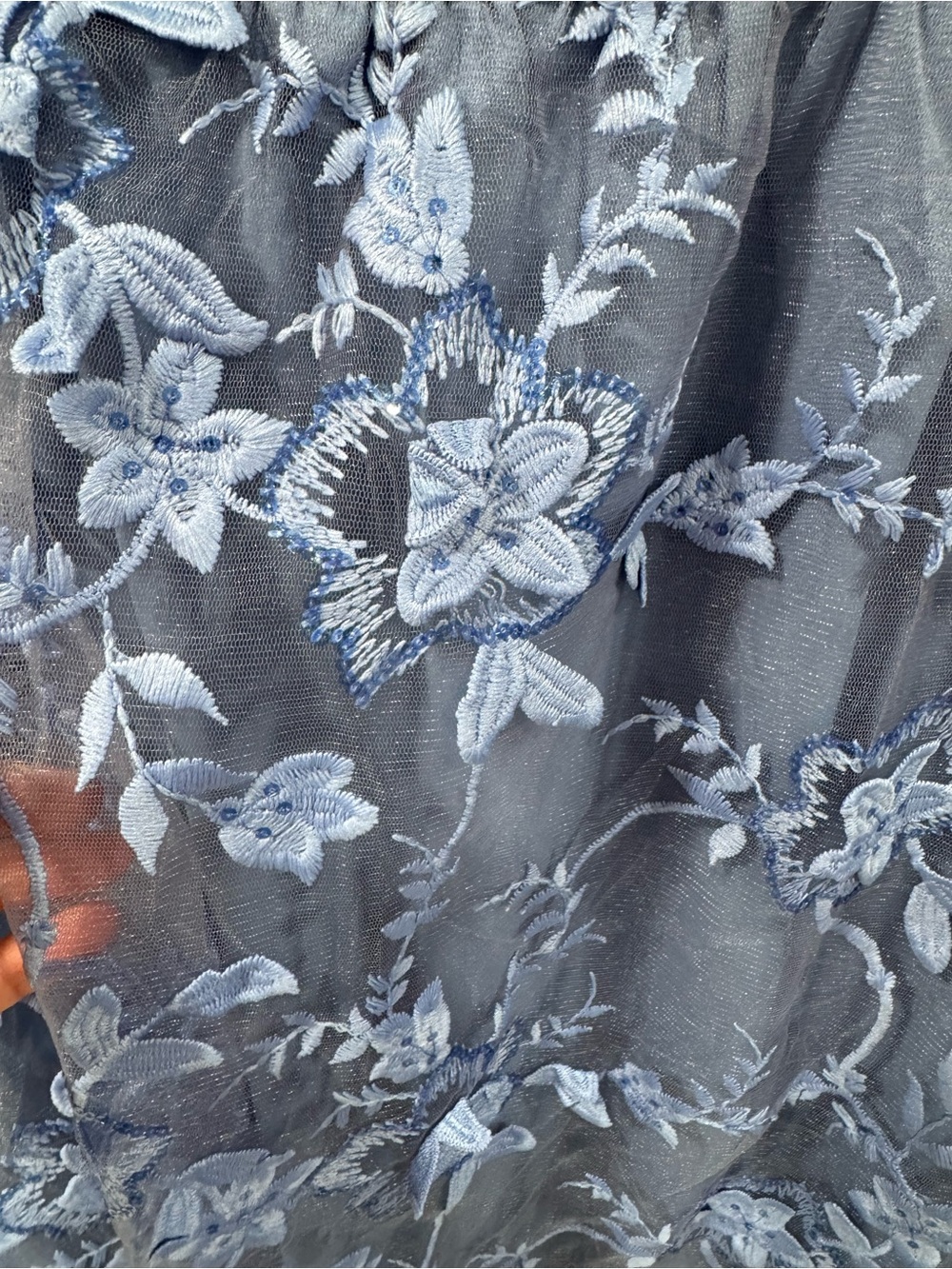 NWT Bloomchic Floral Embroidered Patchwork Mesh Dress in Blue - Picture 5 of 8